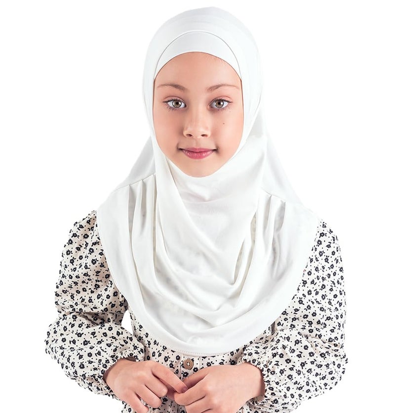 Modefa Islamic Girl Child Practical Amira Hijab Two Piece Muslim Scarf & Bonnet - Instant Easy Hijab (White) - Image 1